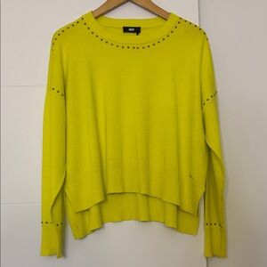 DKNY Vibrant Yellow Knit Top with Stud Accents
